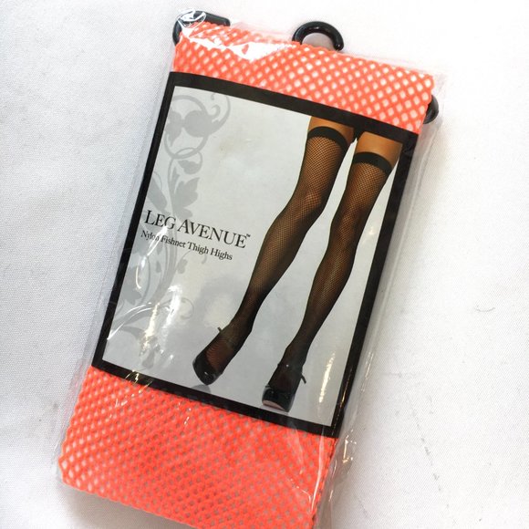 Leg Avenue Orange Fishnet Thigh High Stockings NWT NOS - Picture 7 of 7